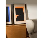 Tableau abstrait Zernu en lin orange et noir peint à la main 42 x 65 cm