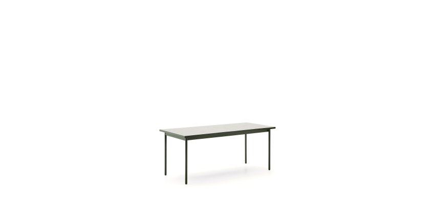 Maurina outdoor table in green galvanised steel with ecru-colored tiles 182 x 91cm