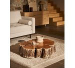 Table basse Tavine en bois d’acacia avec finition blanchie et roulettes Ø 85 cm