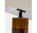 Lampe de table Mavran avec pied en céramique couleur marron et moutarde et abat-jour en coton