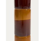 Lampe de table Mavran avec pied en céramique couleur marron et moutarde et abat-jour en coton