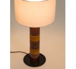 Lampe de table Mavran avec pied en céramique couleur marron et moutarde et abat-jour en coton