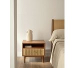 Table de nuit Elan en placage et bois de noyer avec corde 51 x 45 cm