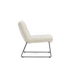 Fauteuil Asen en chenille beige et pieds en acier noir
