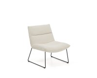 Fauteuil Asen en chenille beige et pieds en acier noir FSC 100%