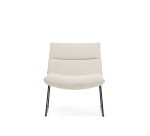 Fauteuil Asen en chenille beige et pieds en acier noir