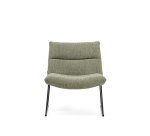 Sessel Asen aus grünem Samtstoff und schwarzen Stahlbeinen.