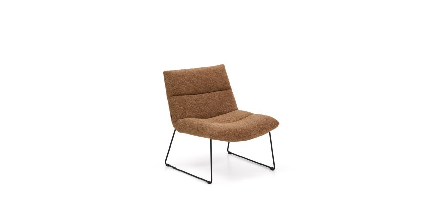 Fauteuil Asen en chenille terracotta et pieds en acier noir FSC 100%