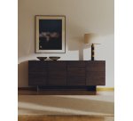 Mavran table lamp with brown and mustard ceramic base and cotton lampshade