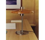 Nuvira table lamp in light grey brushed metal and orange lampshade