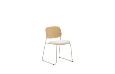 Stackable chair Meli in poplar plywood with beige chenille seat and beige metal legs