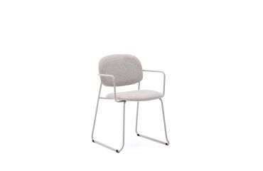 Chaise Meli en chenille beige et structure métallique beige