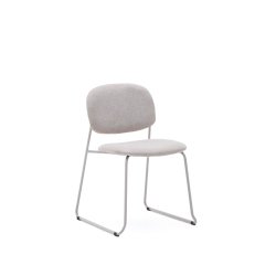 Stackable chair Meli in beige chenille and beige metal legs