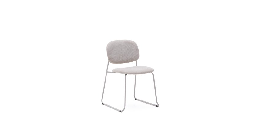 Stackable chair Meli in beige chenille and beige metal legs