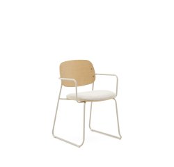Chair Meli in ash veneer with beige chenille seat and beige metal frame
