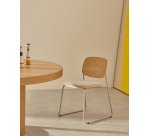 Chaise empilable Meli en contreplaqué de peuplier avec assise en chenille beige et pieds en métal beige