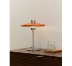 Nuvira table lamp in light grey brushed metal and orange lampshade