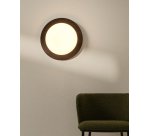 Plafonnier Novae en acier brossé effet bois foncé et verre dépoli Ø 40 cm