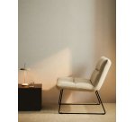 Fauteuil Asen en chenille beige et pieds en acier noir