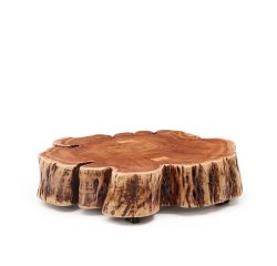 Tavolino da salotto Tavine in legno massiccio di acacia sbiancato con rotelle Ø85 cm