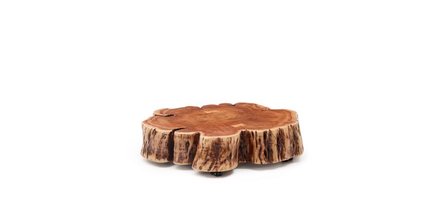 Table basse Tavine en bois d’acacia avec finition blanchie et roulettes Ø 85 cm