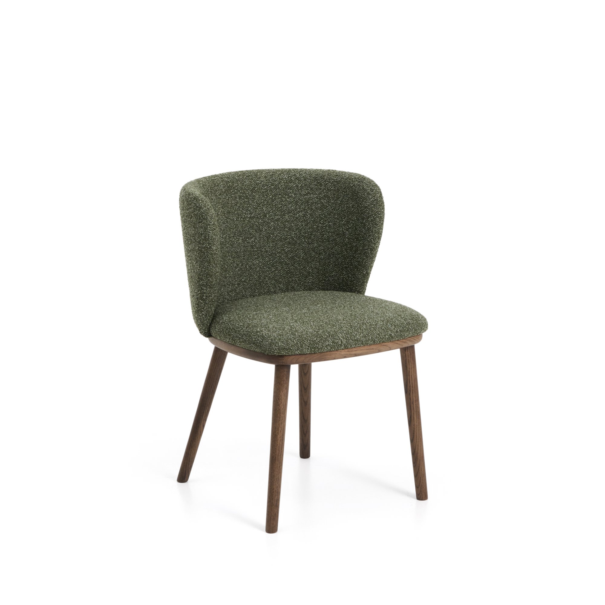 Chaise Ciselia en chenille épaisse vert foncé et pieds en bois de frêne avec finition ton noyer FSC Mix Credit