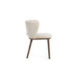 Ciselia armchair in thick beige chenille with ash wood legs and walnut tone finish