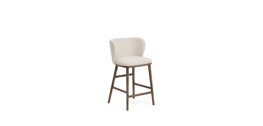 Hocker Ciselia aus dickem, beige Chenille-Stoff und Beinen aus Eschenholz mit Nussbaum-Ton-Finish, 65 cm