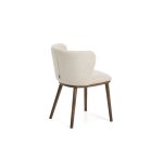 Ciselia armchair in thick beige chenille with ash wood legs and walnut tone finish