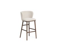 Tabouret Ciselia en chenille épaisse beige et pieds en bois de frêne avec finition ton noyer FSC Mix Credit 75 cm