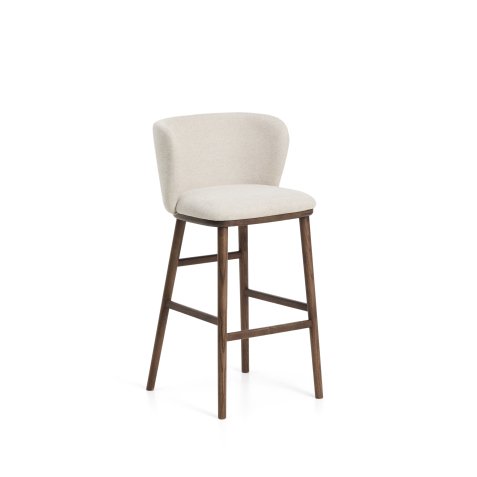 Tabouret Ciselia en chenille épaisse beige et pieds en bois de frêne avec finition ton noyer FSC Mix Credit 75 cm