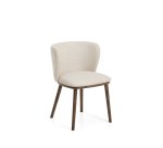 Ciselia armchair in thick beige chenille with ash wood legs and walnut tone finish