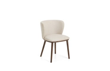 Ciselia armchair in thick beige chenille with ash wood legs and walnut tone finish