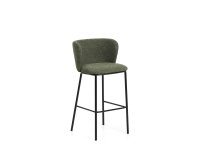 Tabouret Ciselia en chenille épaisse vert foncé et pieds en acier avec finition noire 75 cm