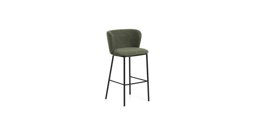 Tabouret Ciselia en chenille épaisse vert foncé et pieds en acier avec finition noire FSC Mix Credit 75 cm