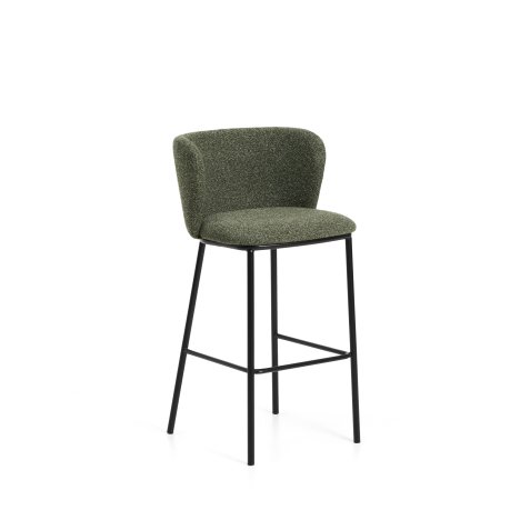 Tabouret Ciselia en chenille épaisse vert foncé et pieds en acier avec finition noire FSC Mix Credit 75 cm