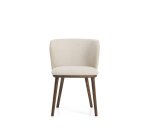 Ciselia armchair in thick beige chenille with ash wood legs and walnut tone finish