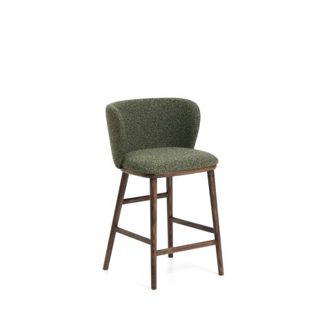 Tabouret Ciselia en chenille épaisse vert foncé et pieds en bois de frêne avec finition ton noyer FSC Mix Credit 65 cm