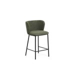 Tabouret Ciselia en chenille épaisse vert foncé et pieds en acier avec finition noire FSC Mix Credit 65 cm