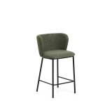 Tabouret Ciselia en chenille épaisse vert foncé et pieds en acier avec finition noire FSC Mix Credit 65 cm