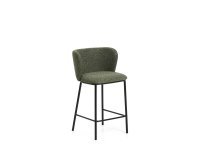 Tabouret Ciselia en chenille épaisse vert foncé et pieds en acier avec finition noire 65 cm