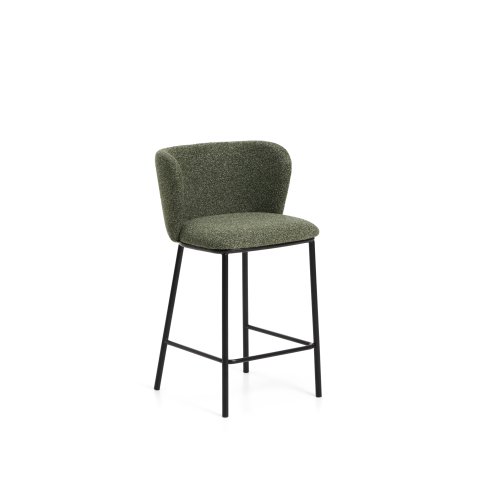 Tabouret Ciselia en chenille épaisse vert foncé et pieds en acier avec finition noire FSC Mix Credit 65 cm