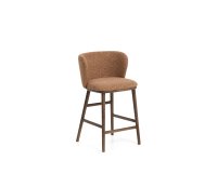 Stool Ciselia in thick terracotta chenille and ash wood legs with walnut tone finish 65 cm