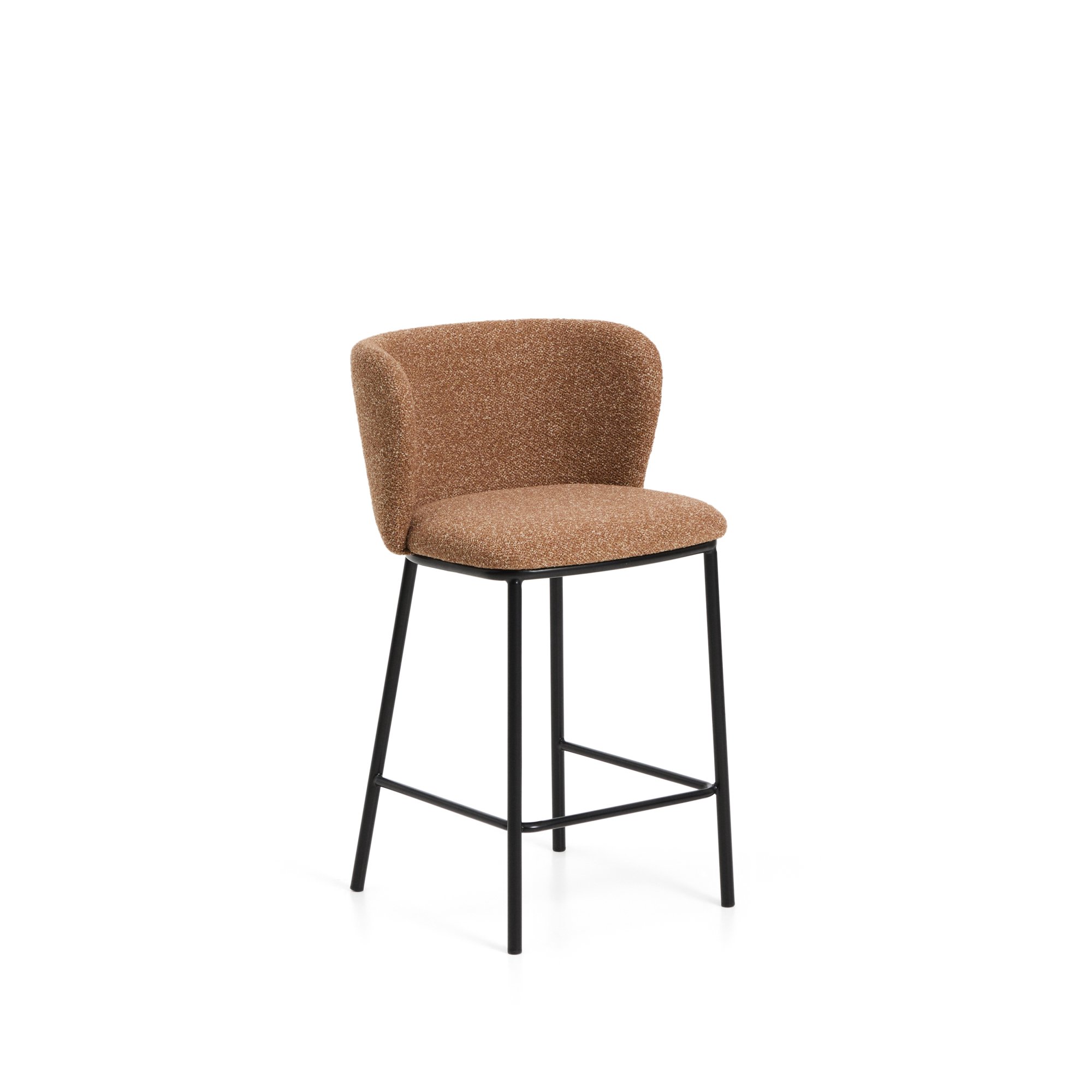 Tabouret Ciselia en chenille épaisse terracotta et pieds en acier avec finition noire FSC Mix Credit 65 cm