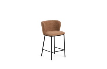 Tabouret Ciselia en chenille épaisse terracotta et pieds en acier avec finition noire 65 cm