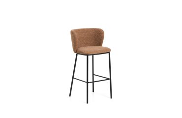 Stool Ciselia in thick terracotta chenille and steel legs with black finish 75 cm