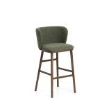 Tabouret Ciselia en chenille épaisse vert foncé et pieds en bois de frêne avec finition ton noyer FSC Mix Credit 75 cm