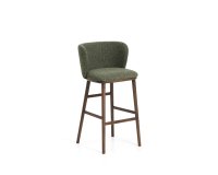 Tabouret Ciselia en chenille épaisse vert foncé et pieds en bois de frêne avec finition ton noyer 75 cm