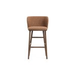 Ciselia thick terracotta chenille stool with ash wood legs and walnut tone finish 75 cm