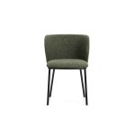 Chaise Ciselia en chenille épaisse vert foncé et pieds en acier avec finition noire FSC Mix Credit